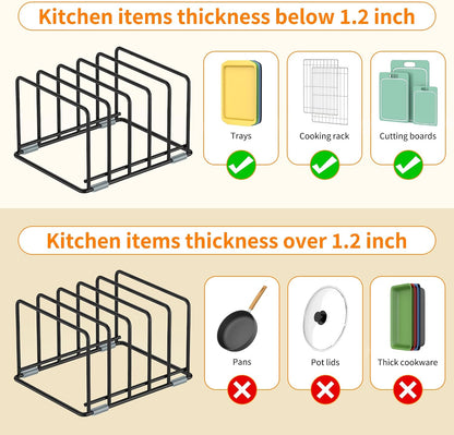 Cutting Board Organizer, Kitchen Cabinet Organizer | Divided Rack with 5 Slots for Baking Trays - Cookie sheet Organizer, Baking Sheets Holder [2-Pack], Large