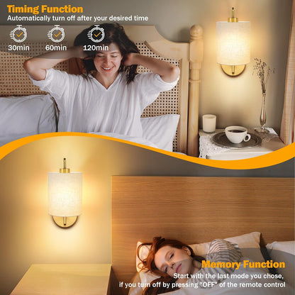 MATAMEYE Battery Operated Wall Sconce Set of 2, Black Rechargeable Wireless Wall Light Fixture with Remote, 12 RGB Colors & Timer, Indoor Dimmable Wall Lamp with Linen Shade