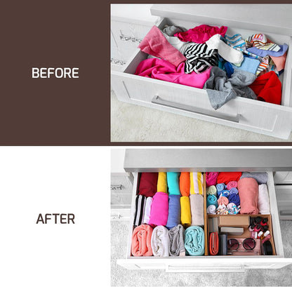 6-Pack Deep Drawer Dividers 4-Inch High Dresser Drawer Organizer, Bamboo | Adjustable 11.5-17 Inch Spring-Loaded Separators for Clothes, Utensils, Socks, Bedroom, Bathroom, Kitchen, Office, No Tools