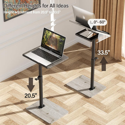 YUHFERA Sofa Armrest Tray Table for Couch - 360° Swivel Height Adjustable End for Small Spaces, Snack Side Table for Bed or Chair with Phone & Tablet Slot (Rustic,Standard)