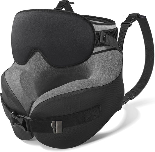 YFONG Travel Pillow with Head Support & Sleep Mask for Long Flights, Black | Patented 360° Support System, Prevents Bobbing, Airplane Head Strap, 3D Eye Mask, Memory Foam Neck Pillow, Travel Essential