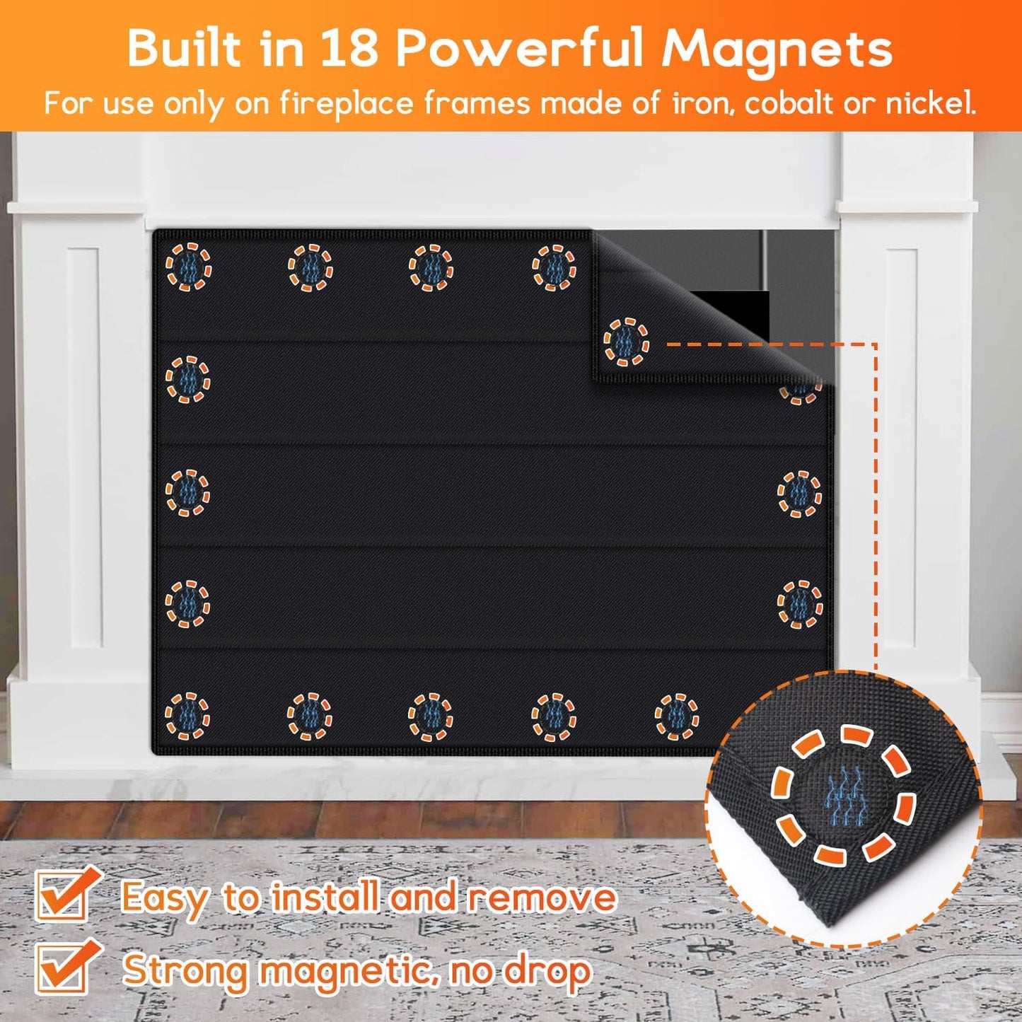 36" x 24" Magnetic Fireplace Cover - Oxford Indoor Draft Stopper | Blocks Airflow, Fireplace Screen Baby Proof, Metal Fireplace Doors Accessories, Living Room