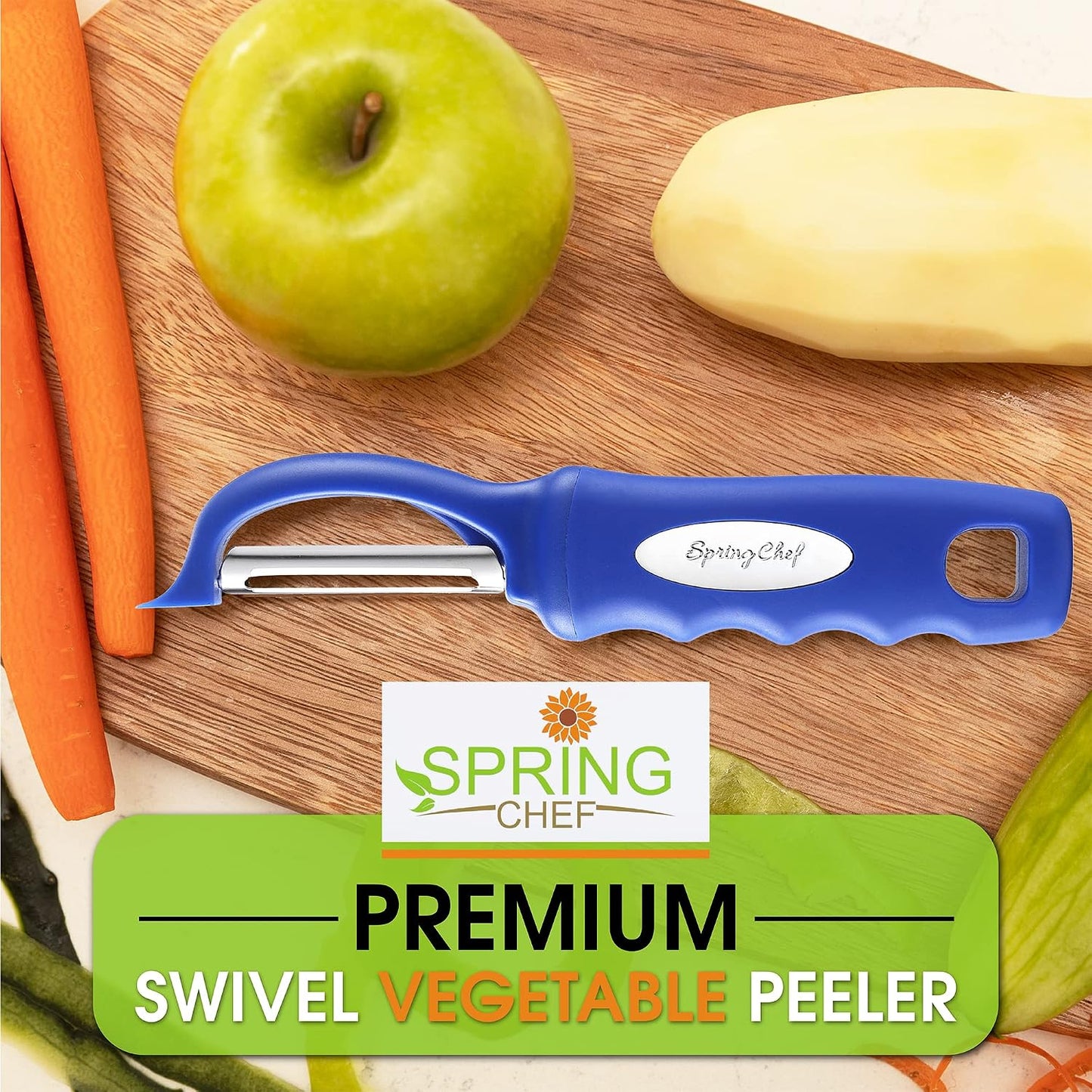 Spring Chef Swivel Potato Peeler for Kitchen w/ Soft Grip Handle, Mango | Premium Vegetable Peeler w/ Sharp Stainless Steel Blades, Multifunctional Food Peeler for Apple, Carrot, Cucumber, Fruit