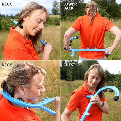Tiger Tail Tiger Cane Back & Neck Massager – Trigger Point Deep Tissue Acupressure Therapy Cane Massage Hook with 7 Gription Knobs, 2-Piece Massage Tool for Muscle Knot & Shoulder Pain Relief, Blue