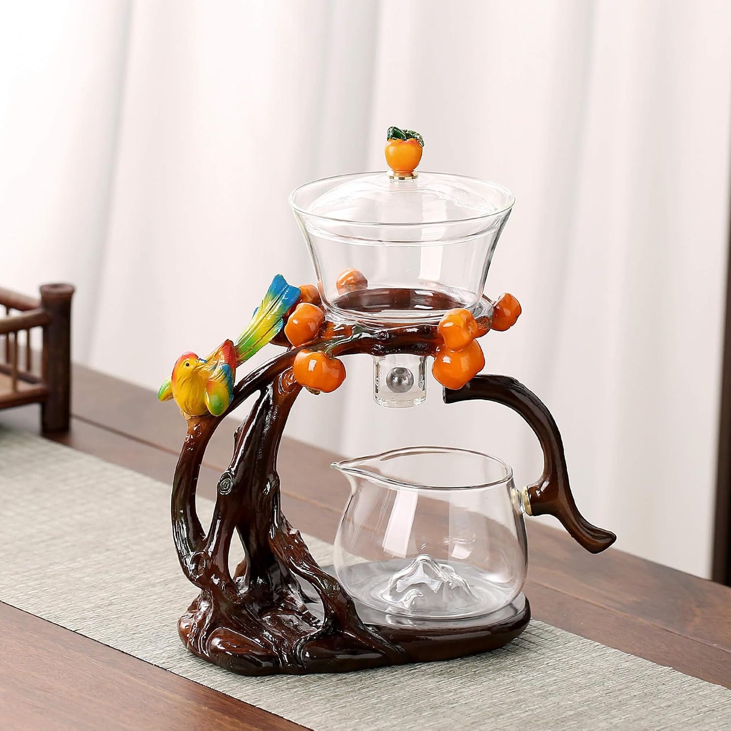Glass Kungfu Teapot Set Tea maker with Infuser Semi Automatic Tea Set with 6 Small Cups (Red)