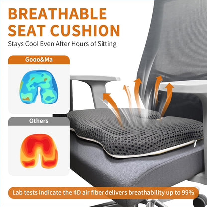 Gooo&Ma Air Fiber Seat Cushion, U-Shape Tailbone Comfort, Black | Thin design for office/car, breathable air fiber cooling, ergonomic, washable, non-slip, portable, 17.7"x13.8"x1.6"