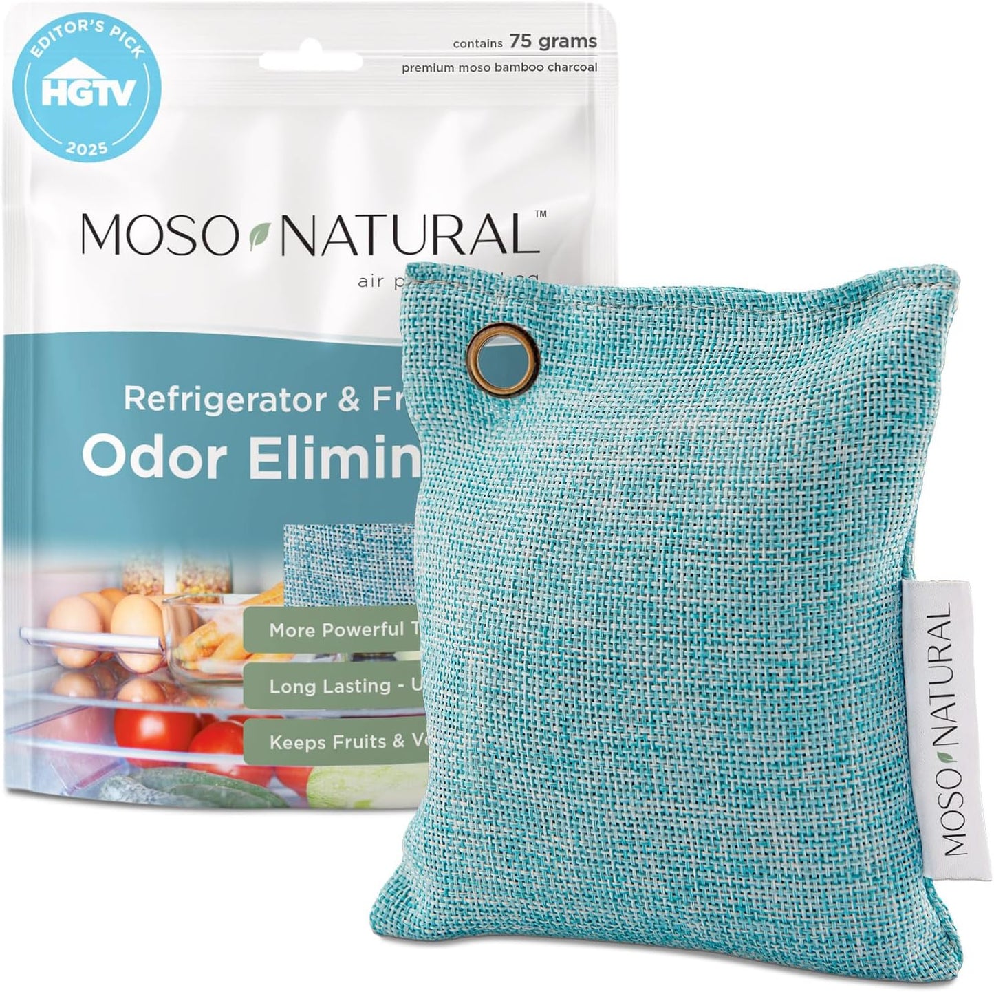Moso Natural Fridge Deodorizer, HGTV Editors' Pick - Bamboo Charcoal Refrigerator Odor Eliminator, Reusable Odor Absorber for Freezer, Lasts 2 Years, Compact Design