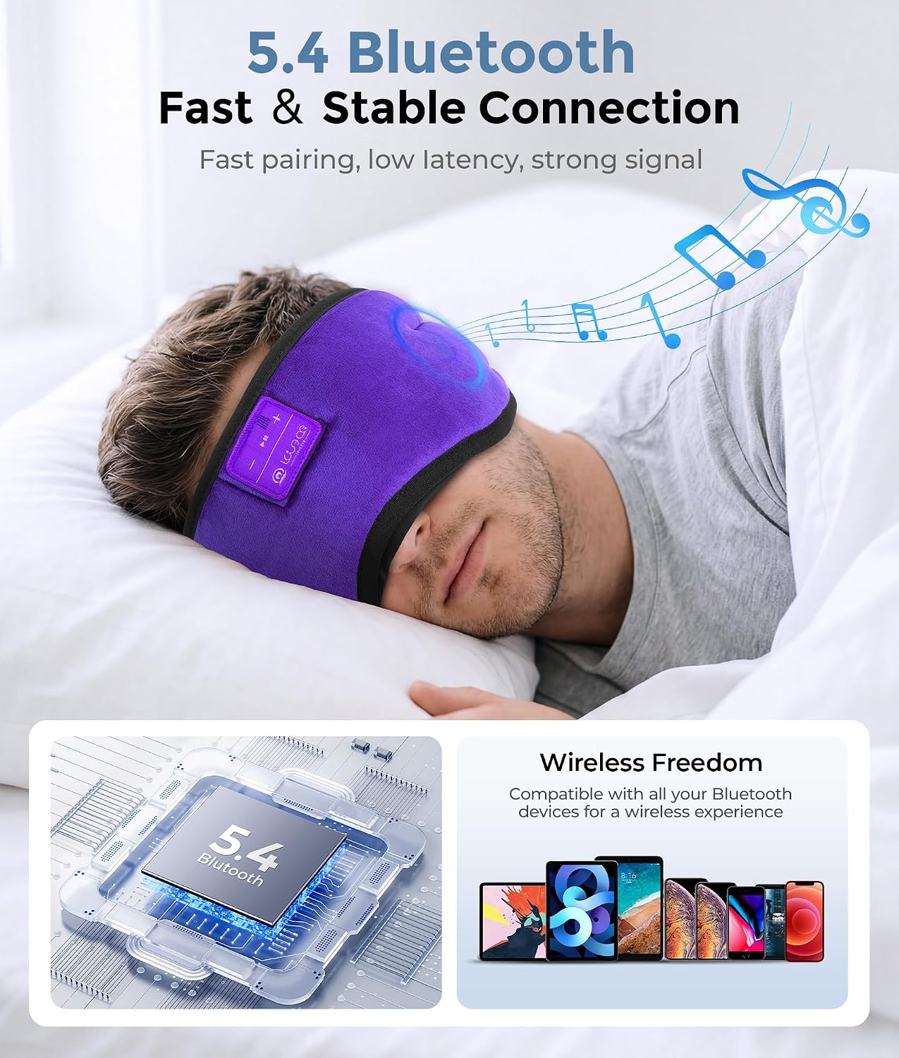 LOVE EYE Sleep Headphones Bluetooth 5.4 Sleeping Eye Mask Wireless Music Earphones with Built-in HD Speakers for Side Sleepers Cotton Sleeping Headphones for Women Men Gifts (Lavender Purple)