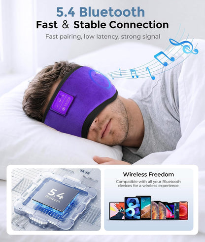 LOVE EYE Sleep Headphones Bluetooth 5.4 Sleeping Eye Mask Wireless Music Earphones with Built-in HD Speakers for Side Sleepers Cotton Sleeping Headphones for Women Men Gifts (Lavender Purple)