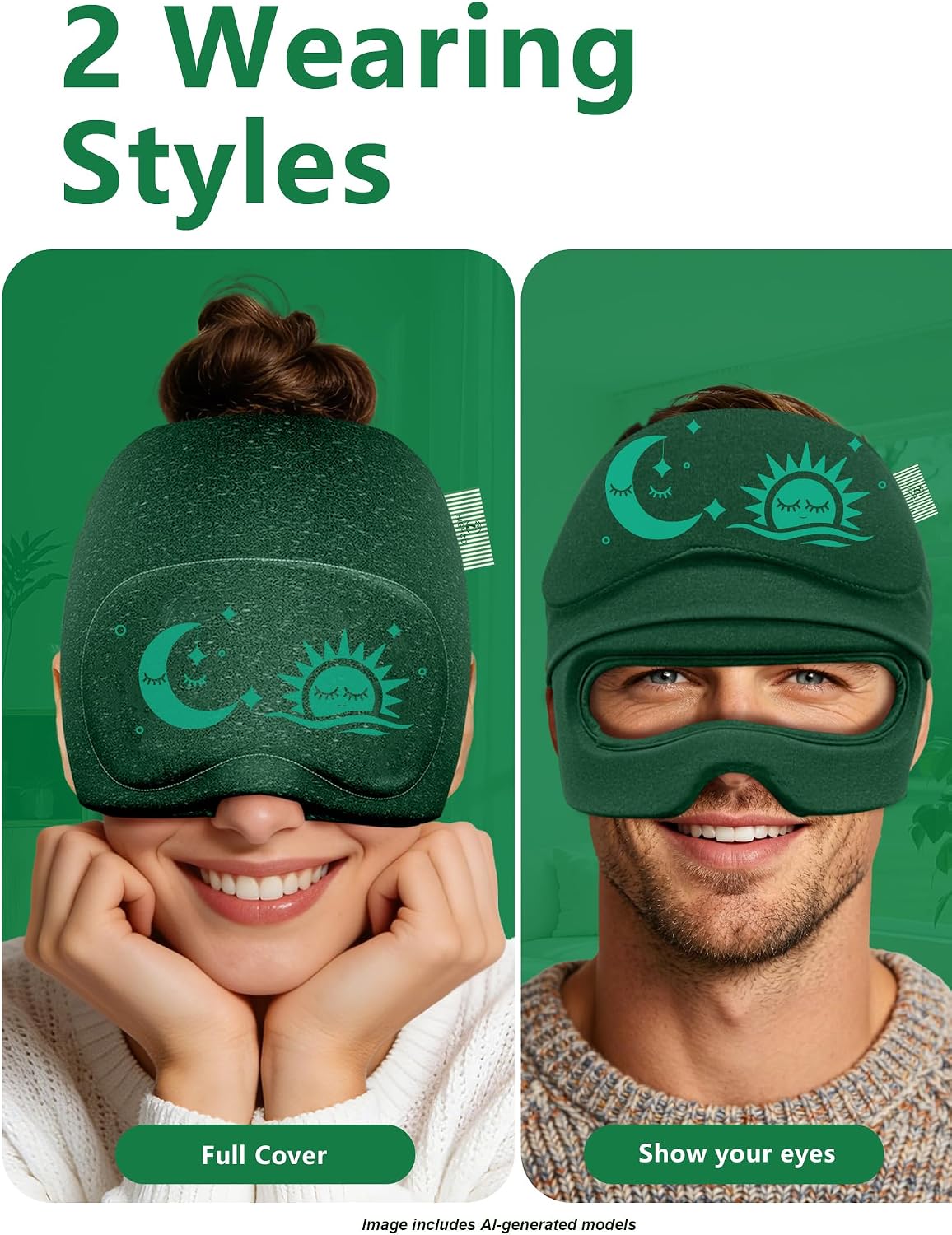 Migraine Relief Cap with Flip-up Eye Mask for Headache & Stress Relief | Headache Relief Hat for Hangover, Tension-Cold Compress Head Wrap