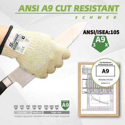 Schwer SlicePro ANSI Cut Resistant Gloves, Food Grade Cutting Glove for Kitchen Food Prep, Mandoline Gloves for Meat Cutting, Oyster Shucking, Fish Fillet Processing, PR1501-G, L | Non PFAS, No Glass Fiber, for Kitchen Food Prep, Mandolin Slicing, Meat