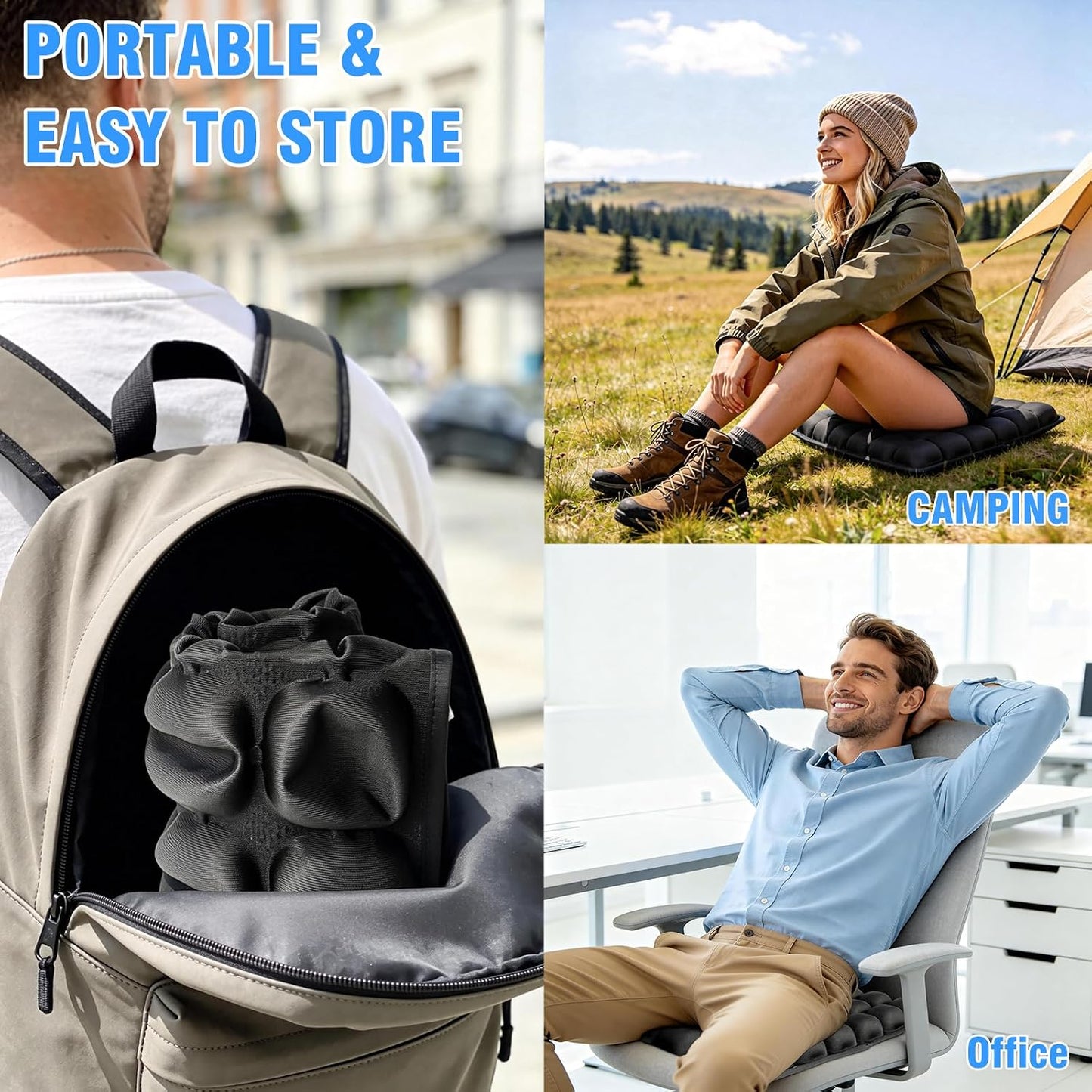 Travel Seat Cushion for Airplane, 3D Inflatable Cushion Non-Skid | Adjustable Air Cushion for Coccyx Tailbone Pain Relief, For Airplane, Car Seat, Office Chair, Wheelchair, Stadium Use
