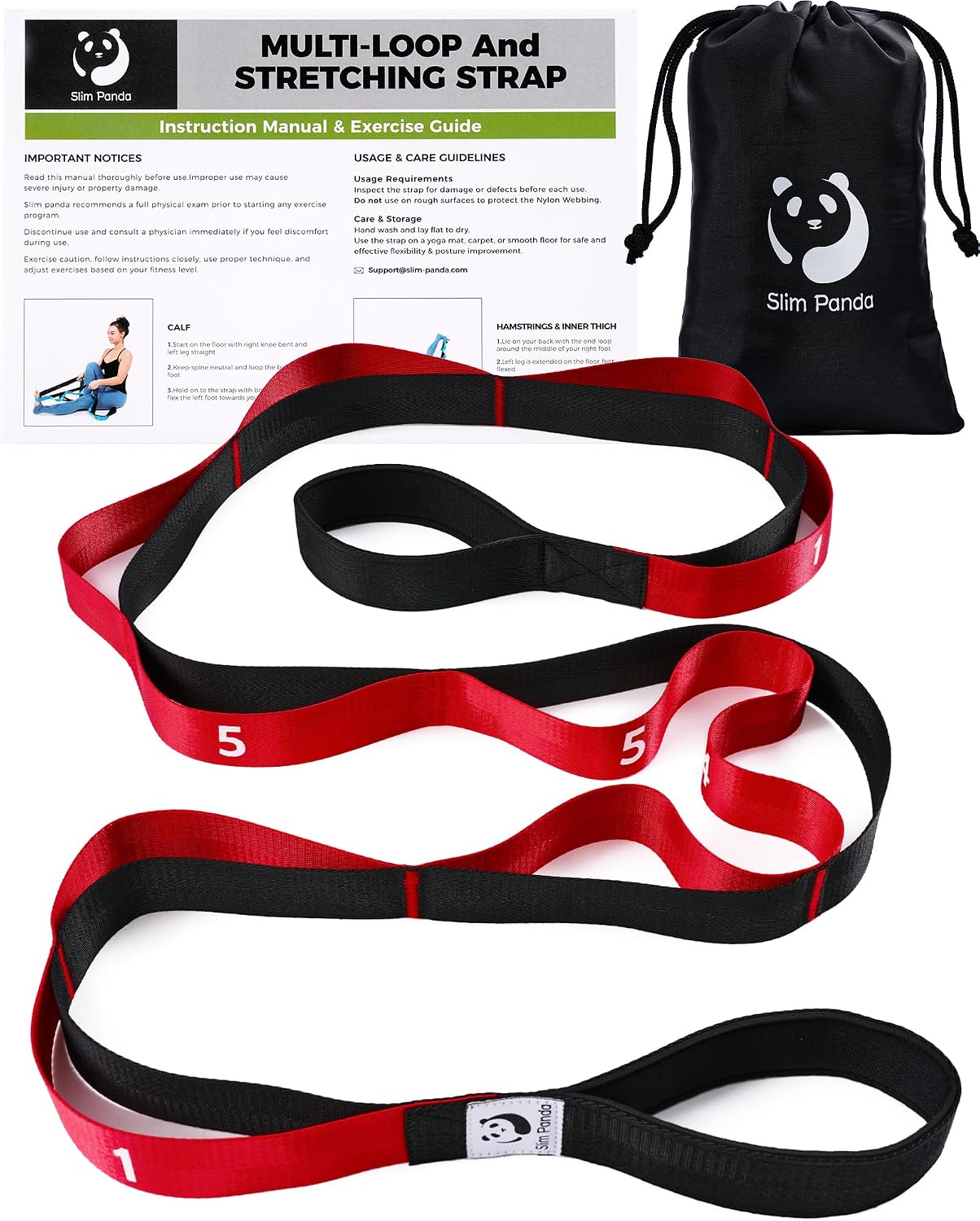 Stretching Strap with Loops - Non-Elastic Heavy Duty Nylon Yoga & PT - Oversized Multi-Loop Home Rehab - Hamstring Shoulder Pilates Flexibility