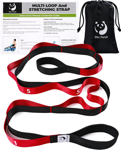 Stretching Strap with Loops - Non-Elastic Heavy Duty Nylon Yoga & PT - Oversized Multi-Loop Home Rehab - Hamstring Shoulder Pilates Flexibility