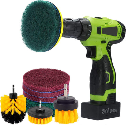 5 Inch Drill Powered Brush Tile Scrubber Scouring Pads | 2 Different Stiffness, 5" Pad Holder with 6 Scrubbing Pads, Cleans Large Flat Areas Perfectly (Drill NOT Included)
