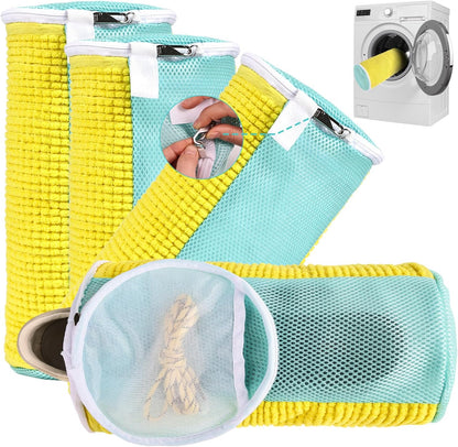 Shoe Washing Machine Bag Reusable Sneaker Washing Bag with Built-in Fluffy Brushes for 360° All-Around Cleaning, Laundry Shoe Bag is Designed for Washer and Dryer （Yellow 2pcs）