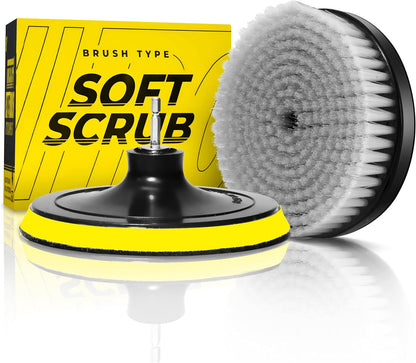 VViViD Drill Backing Plate + Power Scrub Brush Attachment, 150mm Diameter Large Surface Area, Medium-Stiffness Bristles