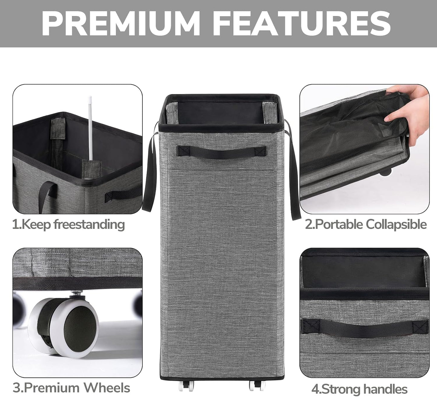 Goodpick 75L Laundry Basket with Wheels & Removable Wash Bag for Dorm | Rolling Laundry Basket with Handles for Dirty Clothes, Fodable Hamper for Laundry Room, Dorm Room Essentials, Grey
