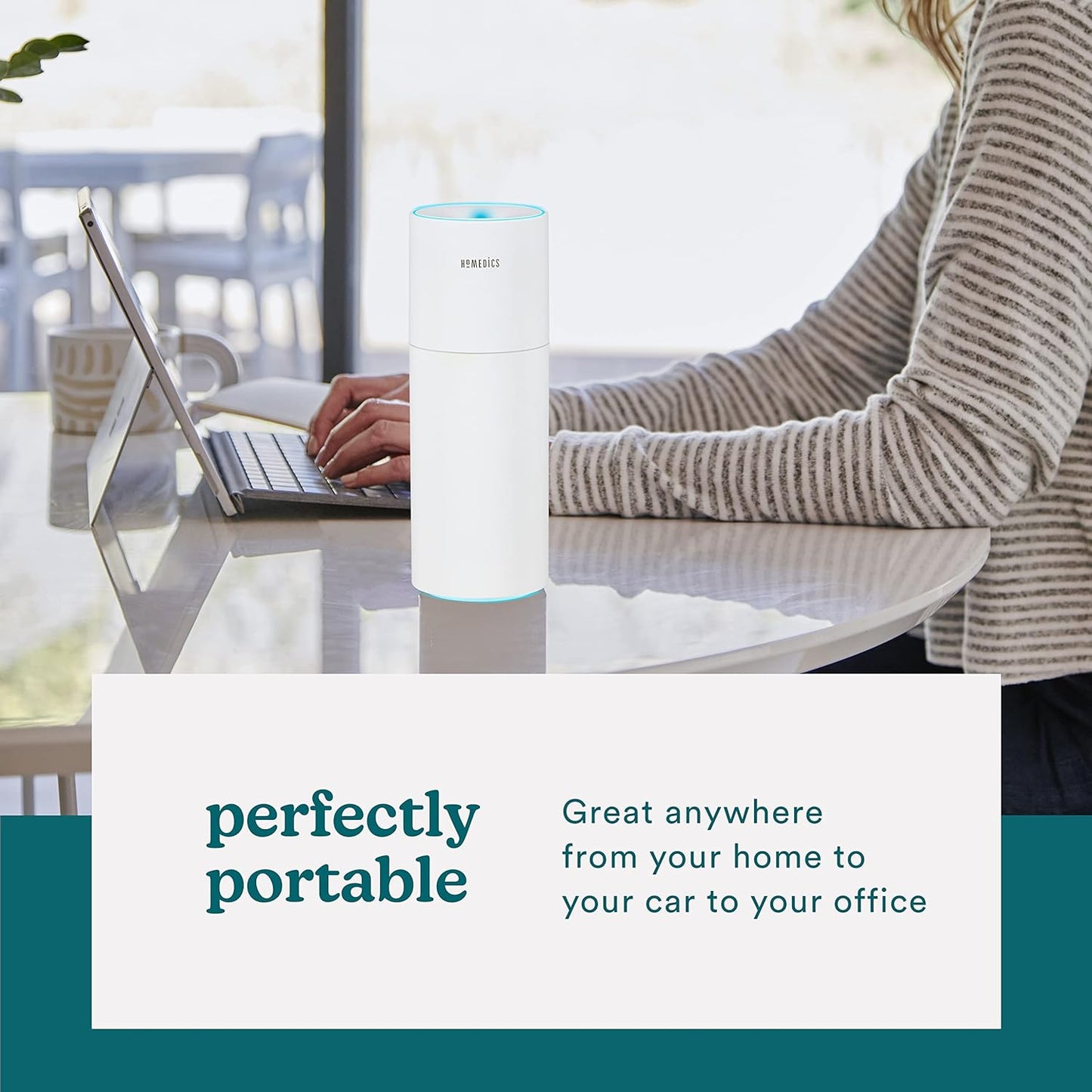 Homedics Portable Humidifier - Small Air Humidifiers for Bedroom, Plants, Office, Travel - Cool Mist Humidifiers, Color-Changing Accent Light, 2 Mist Settings, Matte Black