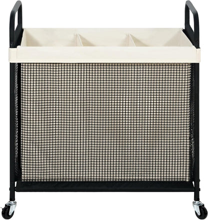 STO STO Laundry Hamper 2 Section, 100L Rolling Laundry Sorter Cart with Removable and Washable Liner Bag, Clothes Hamper with Wheels and Metal Handle for Laundry Room and Bedroom