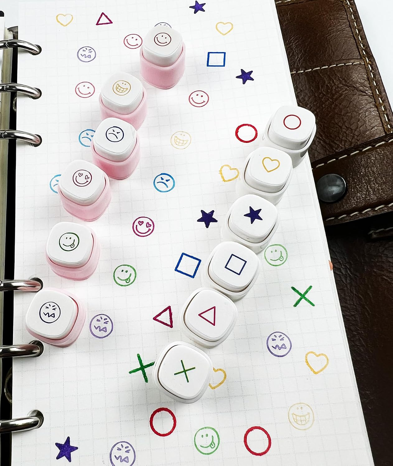 6-in-1 Pre Self-Inking Planner Stamp Set - Portable Emoticon Weather Themes Stamps with Storage Case for Bullet Journal, Scrapbooking, Travel, Daily Planning -100mm x 15mm (Quick-Dry Ink, 2pcs)