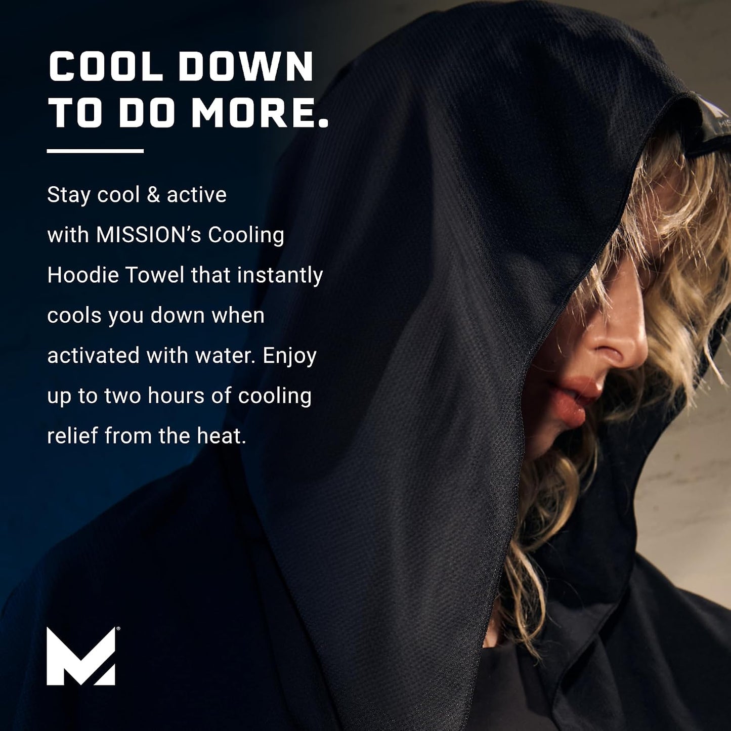 MISSION Cooling Hoodie Towel, Evaporative Cool Technology, Cools Instantly When Wet, UPF 50 Sun Protection, Contours Your Head to Stay in Place, Great for Sports, Fitness, Gym