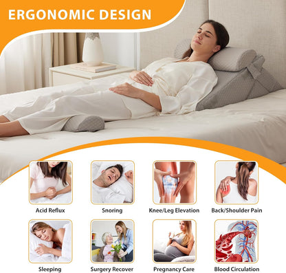Ruqmuis Wedge Pillow Set for After Surgery, 3PCS Adjustable 9&12 Inch Bed Wedge Pillow for Sleeping, Incline Pillow Wedge for Headboard, Post Surgery, Acid Reflux, Neck&Back Support, White/Grey