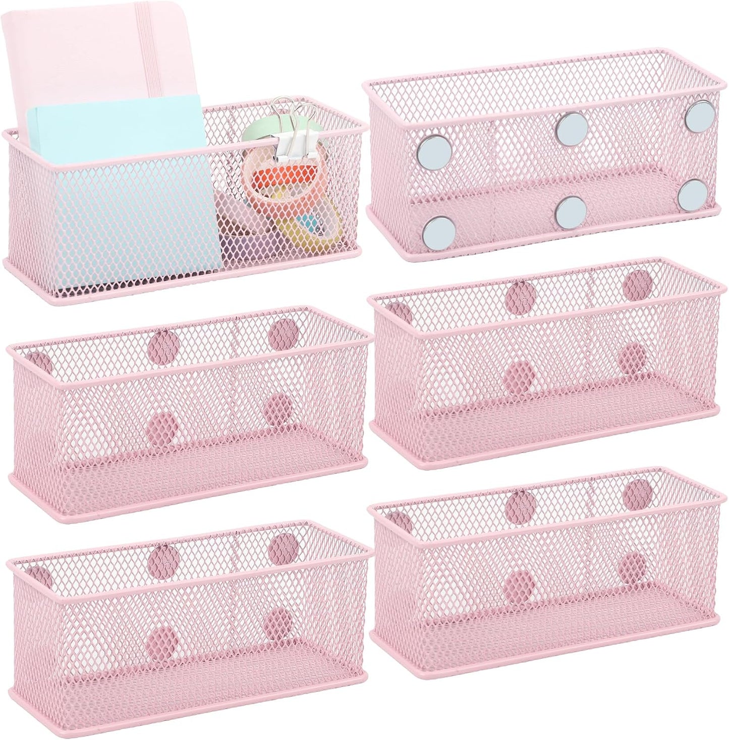 Magnetic Pencil Holder Set of 3 - Black Wire Mesh Storage Baskets Organizer with Strong Magnets - Perfect for Whiteboard, Refrigerator and Locker Accessories