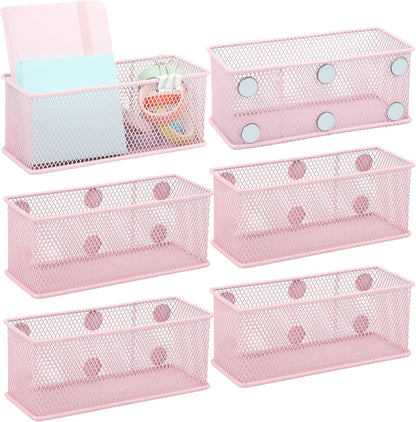 Magnetic Pencil Holder Set of 3 - Black Wire Mesh Storage Baskets Organizer with Strong Magnets - Perfect for Whiteboard, Refrigerator and Locker Accessories