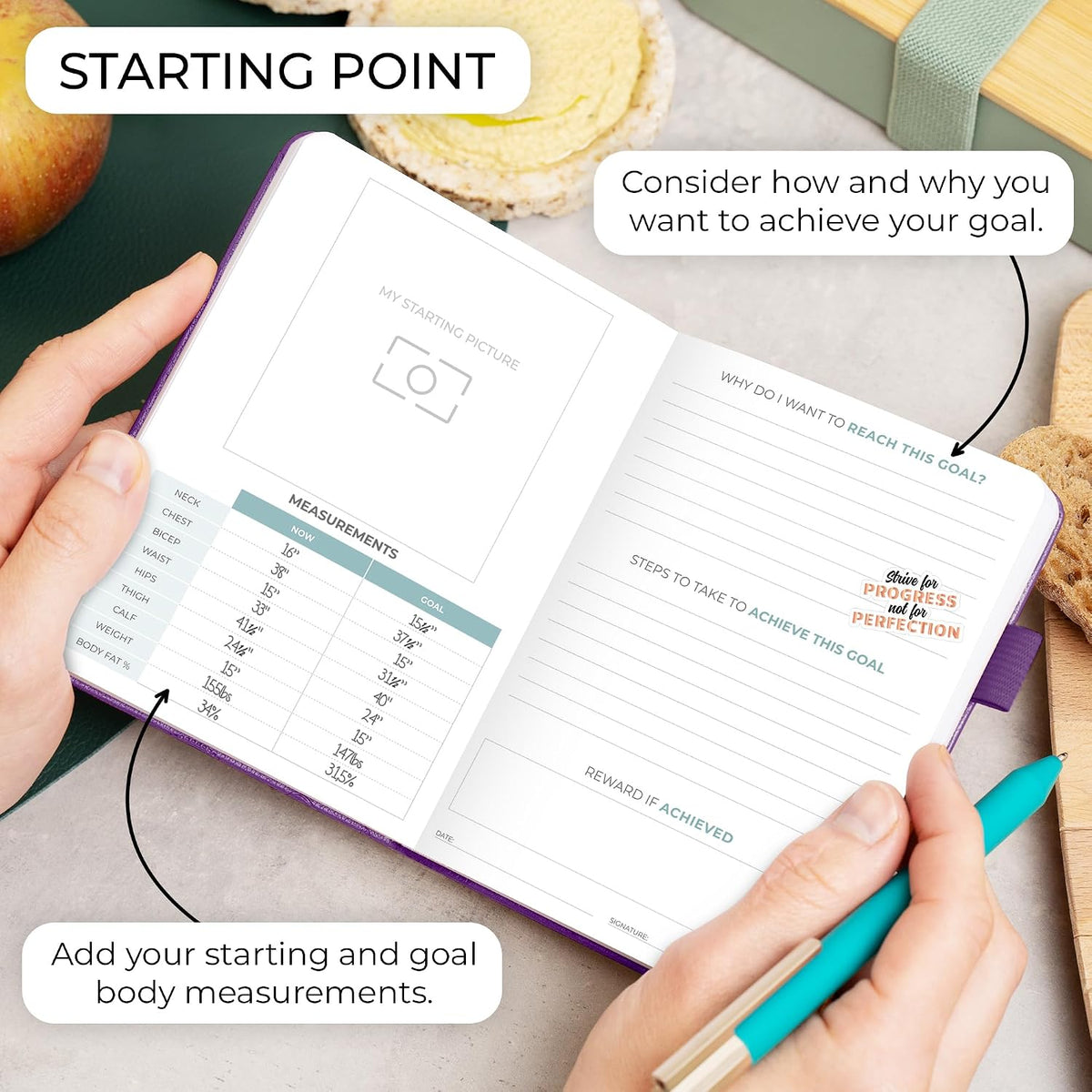 Clever Fox Food Journal for Women & Men, Weight Loss Tracker, Aquamarine