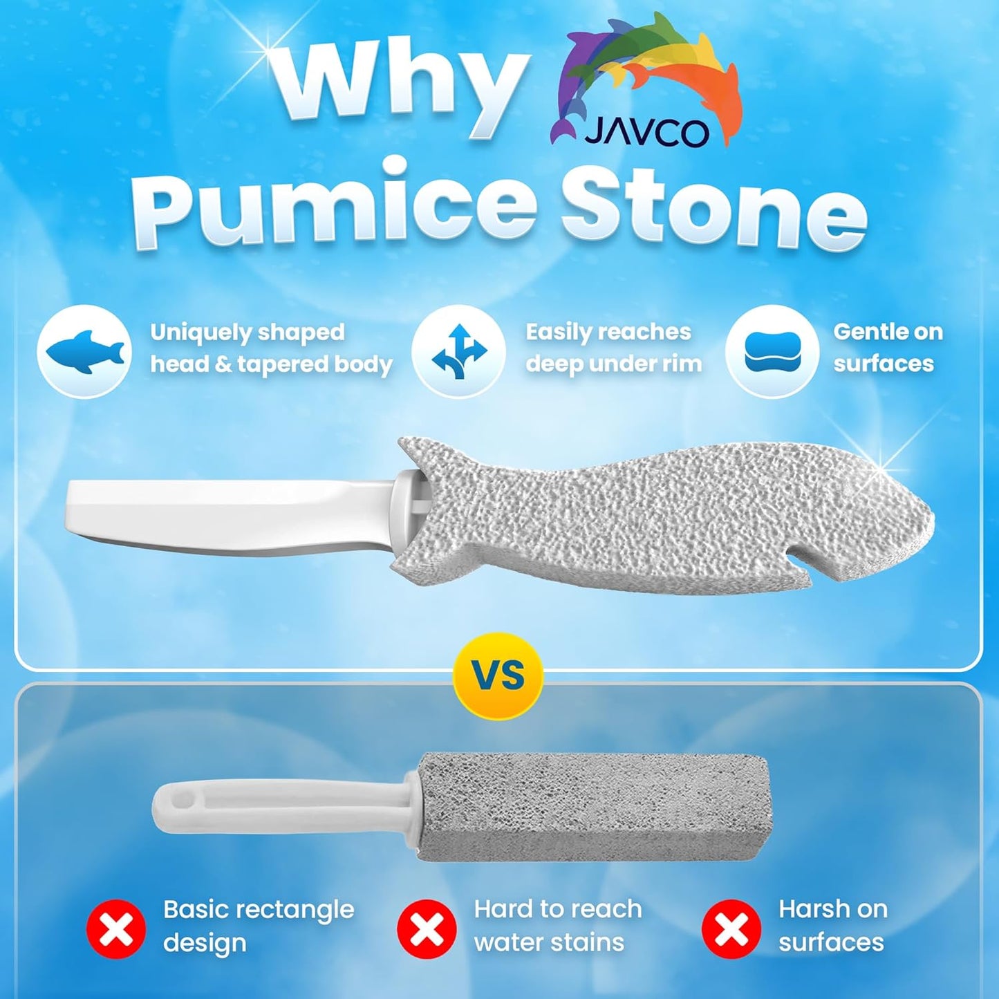 JAVCO Pumice Stone for Cleaning with Handle (4 Pack) – Scrubbing Stone for Porcelain, Ceramic and Tile, Pumiceshark for Toilet Cleaning (4, value pack)