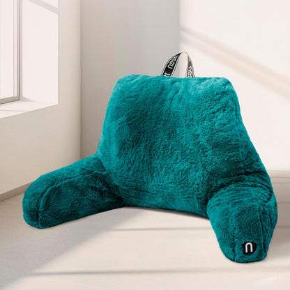 Nestl Fur Reading Pillow with Shredded Memory Foam, Stylish Back Pillow for Bed Sitting Up, Faux Fur Reading Pillows for Sitting in Bed Adult & Kids, Sit Up Back Support Pillow with Arms - Dark Grey