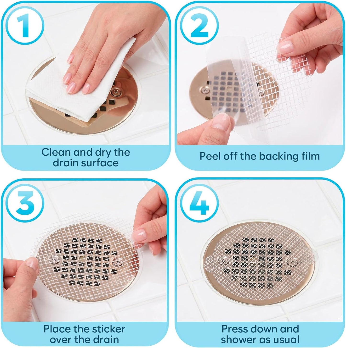 Disposable Shower Drain Hair Catcher, 35 Pack - Self-Adhesive Mesh Drain Cover Stickers for Bathroom Tub & Shower - Anti-Clog Hair Trap Filter - Easy to Peel & Toss