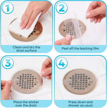 Disposable Shower Drain Hair Catcher, 35 Pack - Self-Adhesive Mesh Drain Cover Stickers for Bathroom Tub & Shower - Anti-Clog Hair Trap Filter - Easy to Peel & Toss