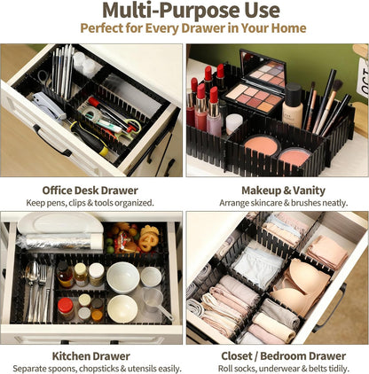 Adjustable Drawer Dividers, Cut-to-Fit DIY Organizers, White,16 Pack | For Tidying Cutlery, Makeup, Clothes and Dresses in Drawers, Desks and Storage Boxes for Kitchen, Bathroom, Bedroom & Office