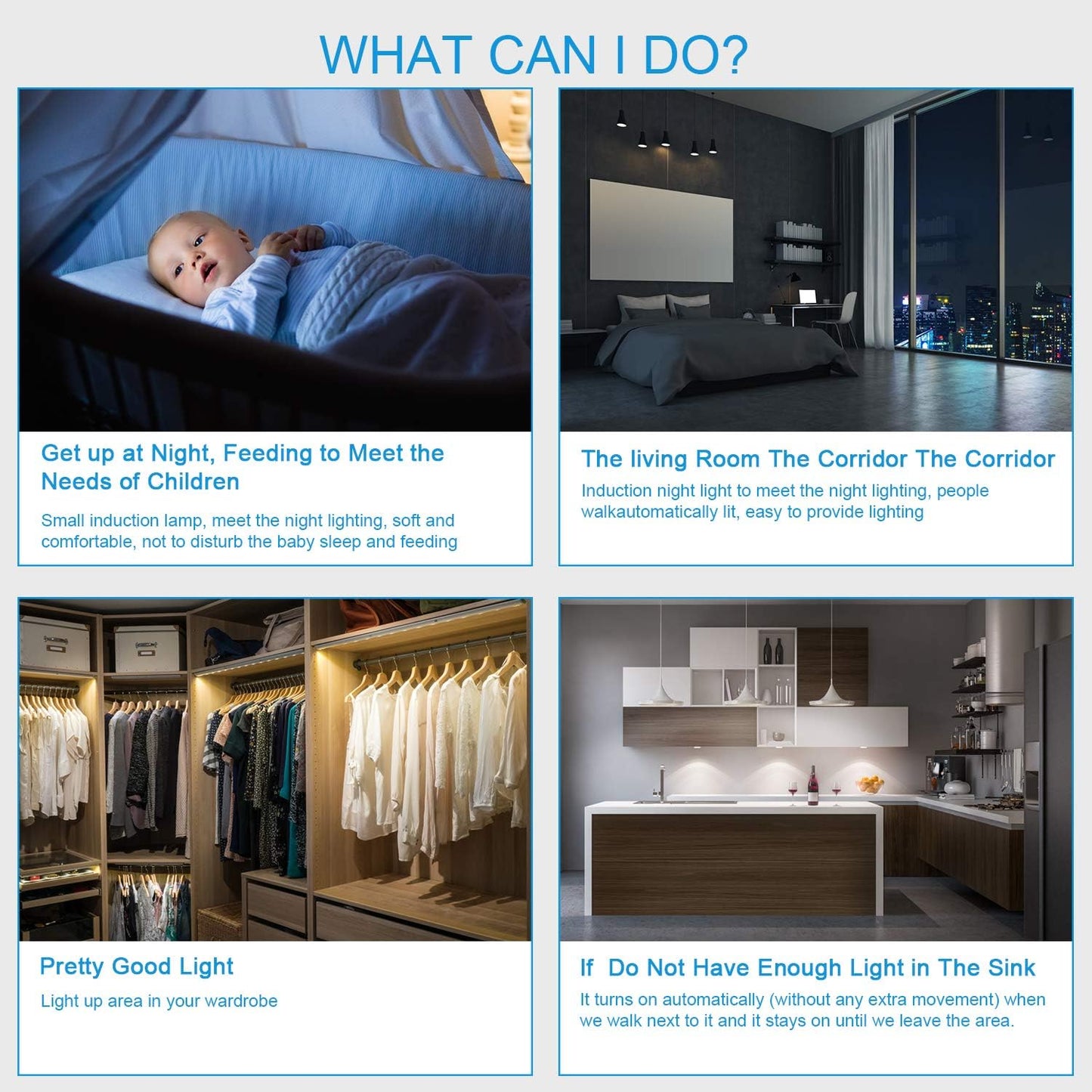 Wireless Motion Sensor Cabinet Lights 10-LED USB Rechargeable Closet Lights LED Under Cabinet Lighting for Wardrobe/Drawer/Stairs/Cupboard/Counter/Pantry/Stairs,Stick On Anywhere,2 Pack,White Light