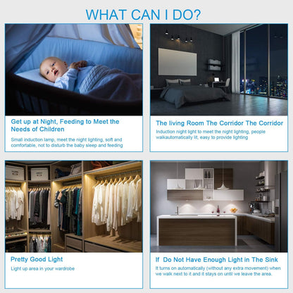 Wireless Motion Sensor Cabinet Lights 10-LED USB Rechargeable Closet Lights LED Under Cabinet Lighting for Wardrobe/Drawer/Stairs/Cupboard/Counter/Pantry/Stairs,Stick On Anywhere,2 Pack,White Light