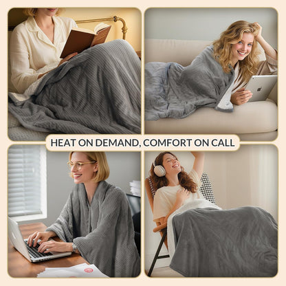 HOMLYNS Heated Throw Blanket, 5 Heat Settings, 3 Hours Timer, Grey