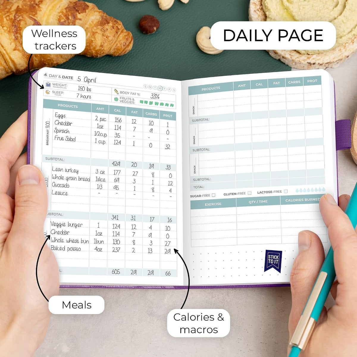 Clever Fox Food Journal for Women & Men, Weight Loss Tracker, Aquamarine