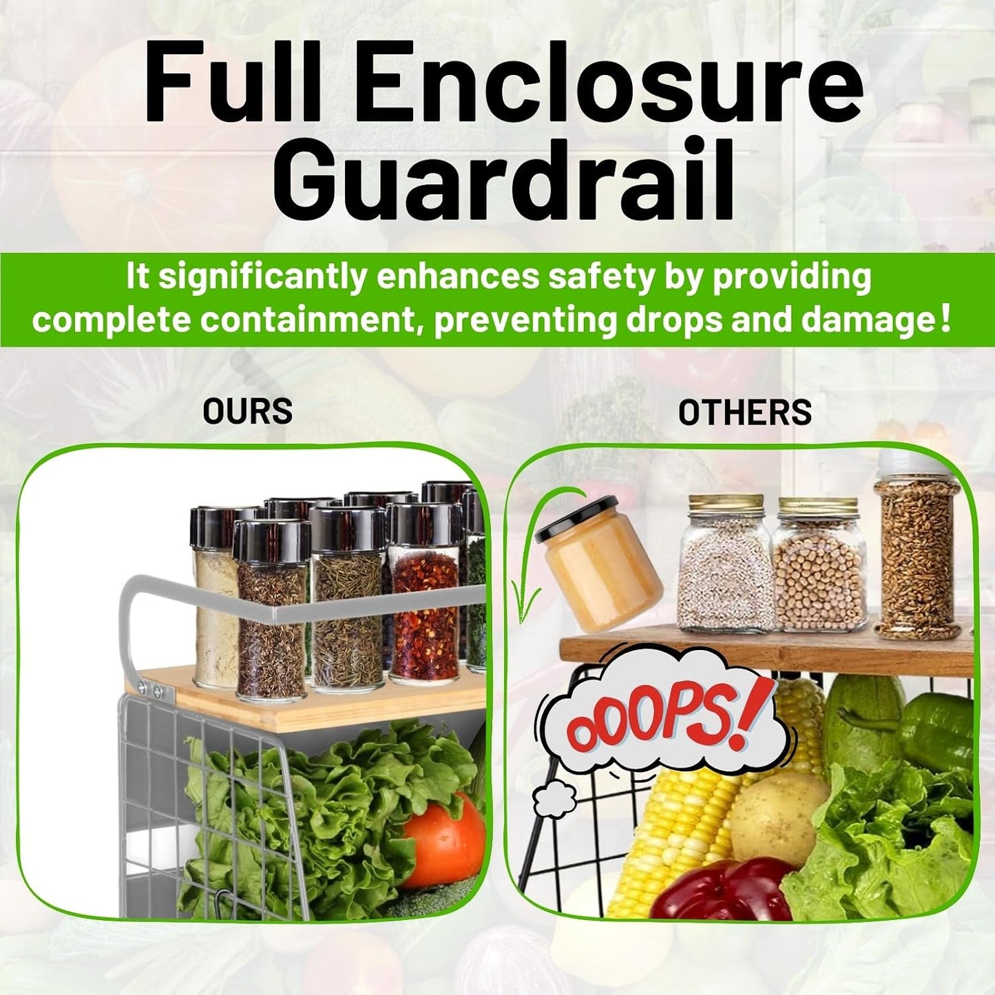 Magnetic Shelf for Fridge with Wood Lid, Fruit Potato and Onion Storage Bins, Pantry Organizers & Storage, Large Container Magnetic Spice Rack for Refrigerator, Kitchen Counter, Cabinet | Strong magnet holds 50lbs, ventilated bin for produce, versatile