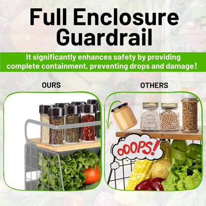 Magnetic Shelf for Fridge with Wood Lid, Fruit Potato and Onion Storage Bins, Pantry Organizers & Storage, Large Container Magnetic Spice Rack for Refrigerator, Kitchen Counter, Cabinet | Strong magnet holds 50lbs, ventilated bin for produce, versatile