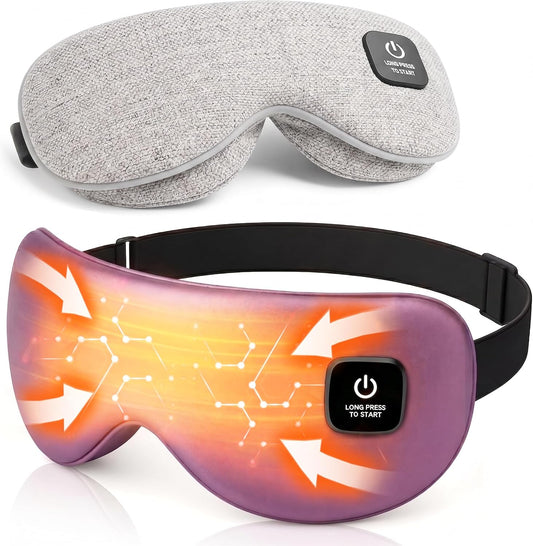 Cordless Heated Eye Mask for Dry Eyes Relief, Rechargeable Warm Eye Compress with 3 Temps, Washable Cover & Bonus Shell, Electric Eye Heating Pad for Sleep, Stye, Travel(Grey & Purple)