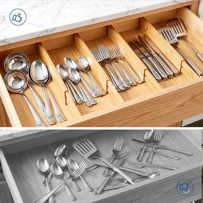 4 Pack 6" Deep Bamboo Drawer Dividers, 17-22" Expandable Kitchen Organizers | Adjustable Spring-Loaded Tension Separators with Foam Pad for Clothes, Utensils, Kitchen, Dresser, Nursery & Bathroom
