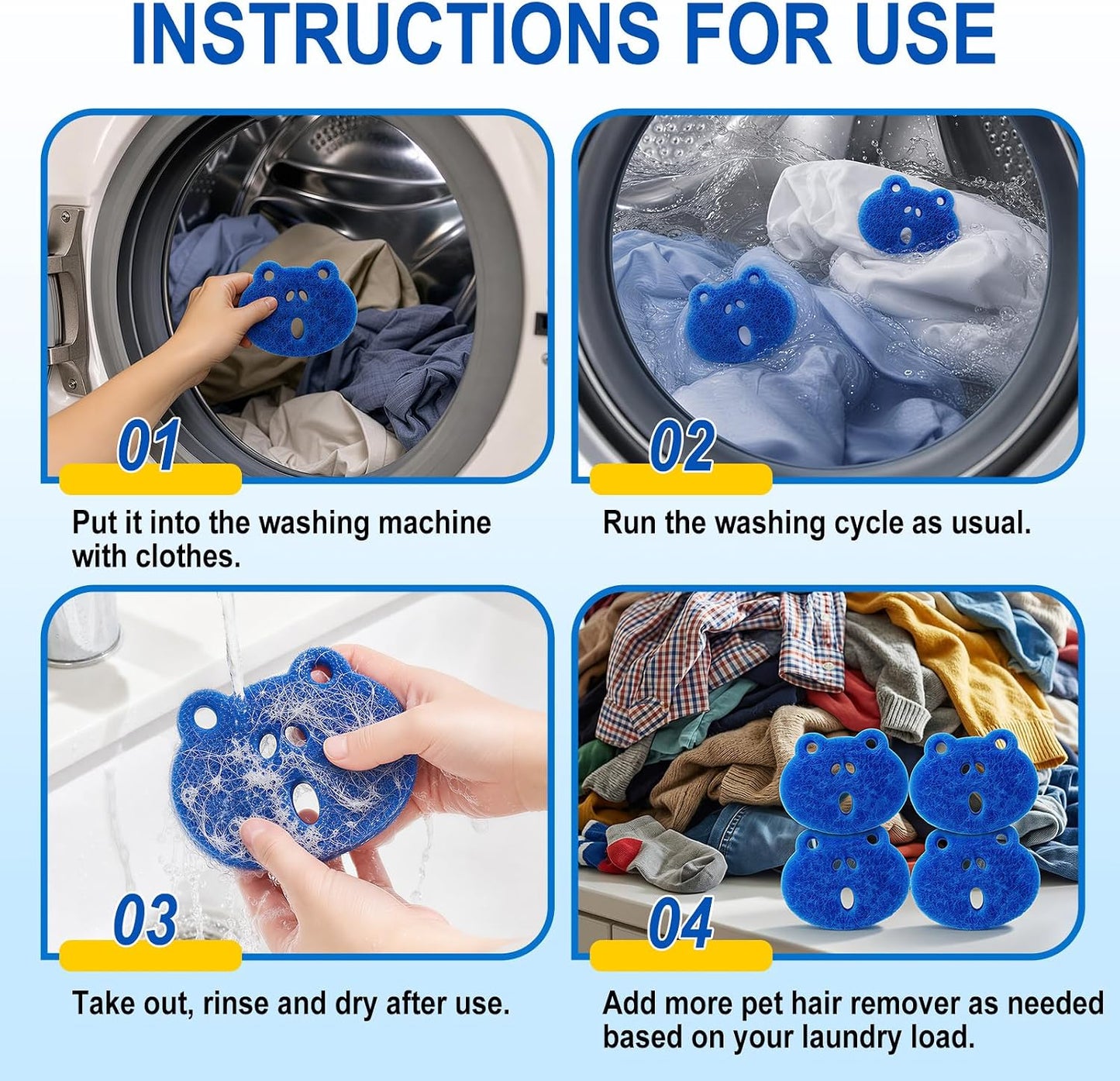 7 PCS Pet Hair Remover for Laundry, Reusable Dog Hair Remover Tool | Dog & Cat Hair, Reusable Pet Fur Catcher, For Washing Machine and Dryer, Lint Remover Tool, With White Mesh Storage Bag, Blue