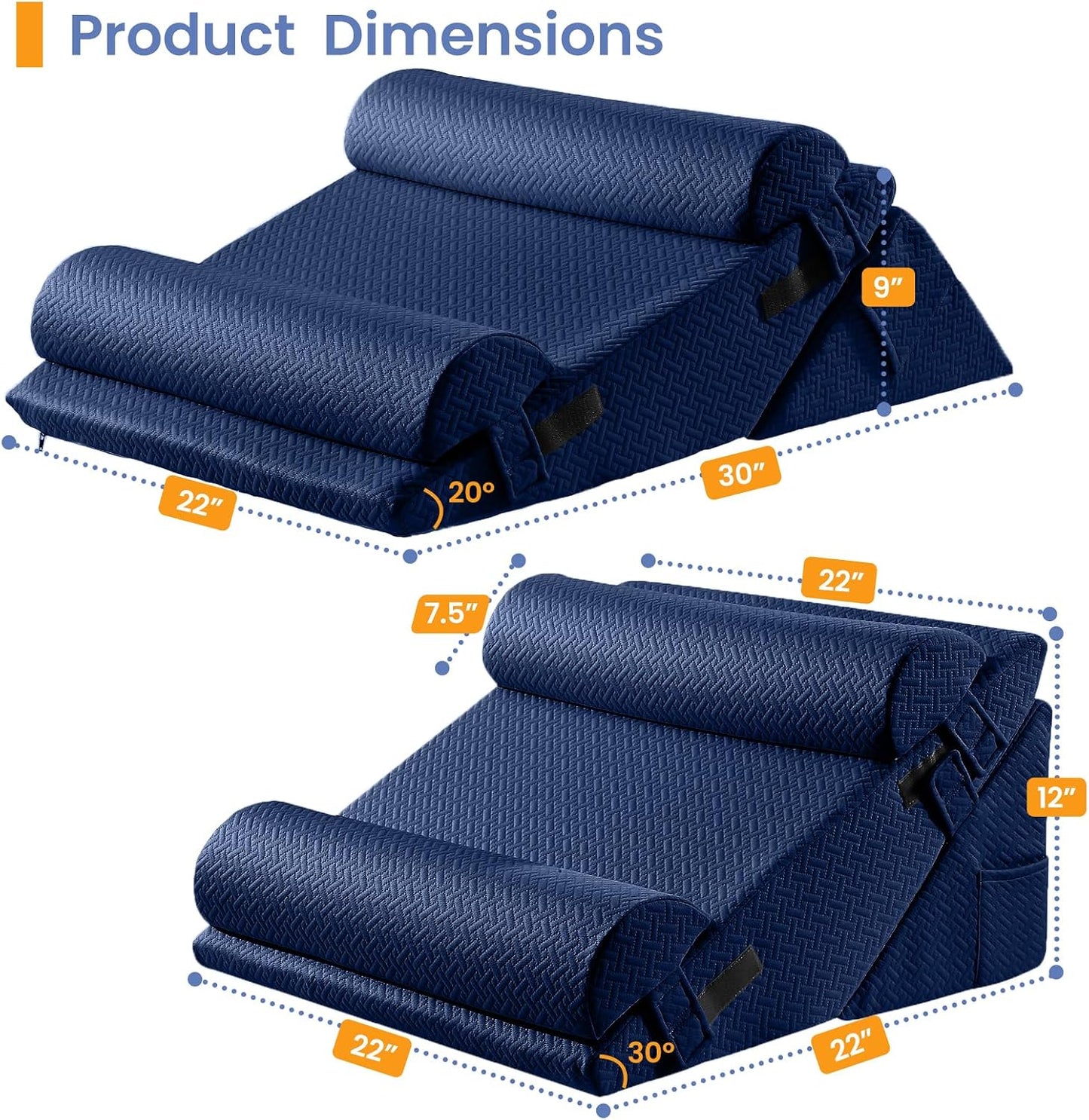Sasttie Adjustable Wedge Pillow Set for After Surgery, Dark Grey & White | Bed Wedge Pillow Headboard with Memory Foam Neck Cushion, for Acid Reflux, Sleeping, Neck & Back Support