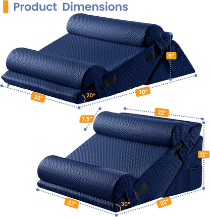 Sasttie Adjustable Wedge Pillow Set for After Surgery, Dark Grey & White | Bed Wedge Pillow Headboard with Memory Foam Neck Cushion, for Acid Reflux, Sleeping, Neck & Back Support
