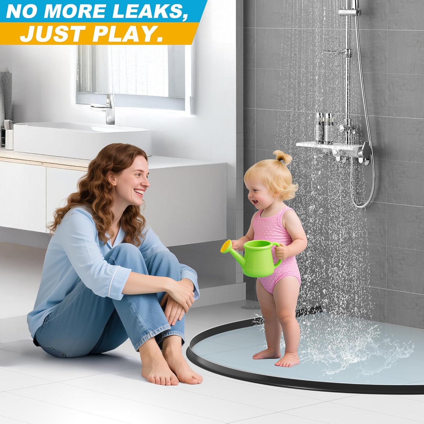 39Inch Shower Threshold Water Dam, Self-Adhesive Silicone Shower Barrier Water Stopper Shower Door Bottom Seal Strip Shower Splash Guard for Bathroom Kitchen Bathtub