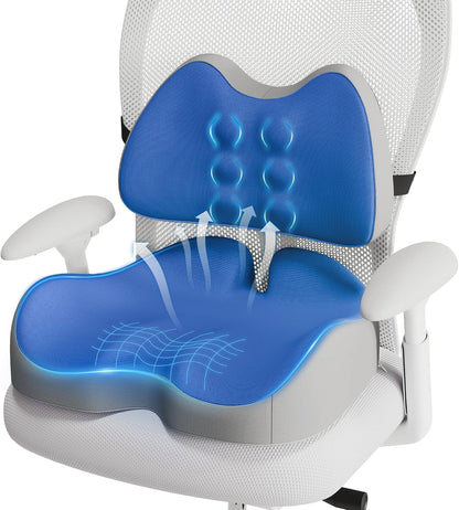Benazcap Large Memory Foam Seat Cushion Lumbar Support Pillow for Sciatica & Tailbone Pressure Relief Coccyx Pad for Office Chair, Wheelchair, Car, Home, Office, Blue
