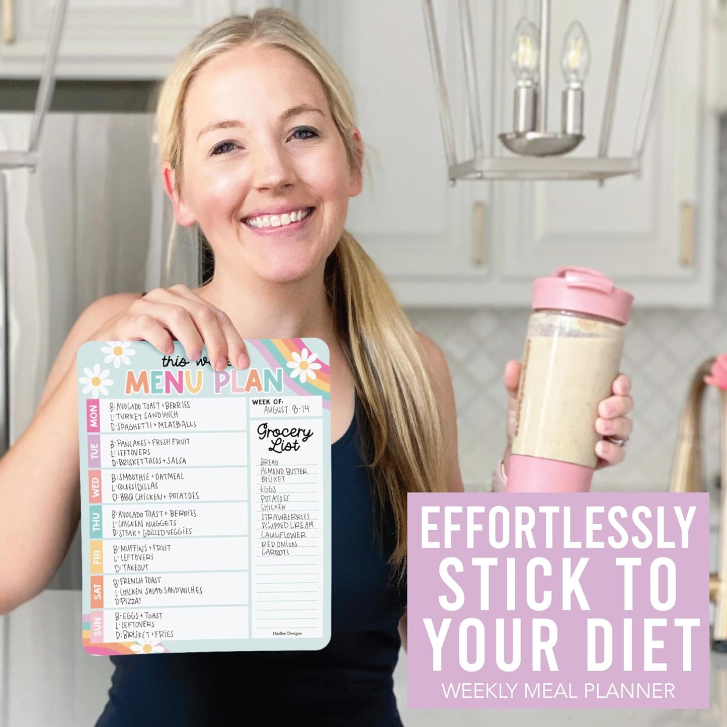 Hadley Designs Weekly Meal Planner for Fridge - Dinner Menu Board for Kitchen, Colorful Weekly Menu Board Dry Erase, Dry Erase Meal Planner for Fridge