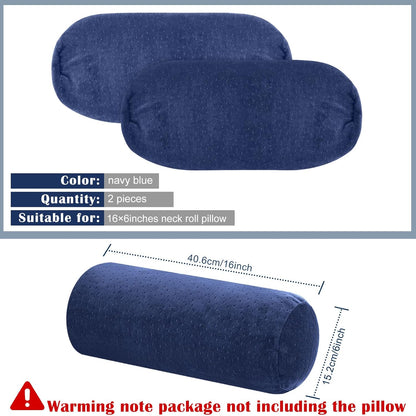 Remerry 2 Pcs Velvet Neck Roll Pillow Covers, 16 x 6 Inches, Navy Blue